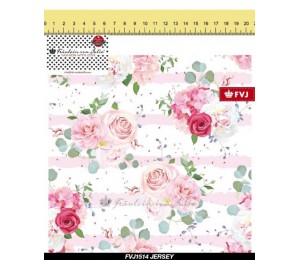 REST 40cm Jersey - Frl. von Julie rosa weiß gestreift Rosen